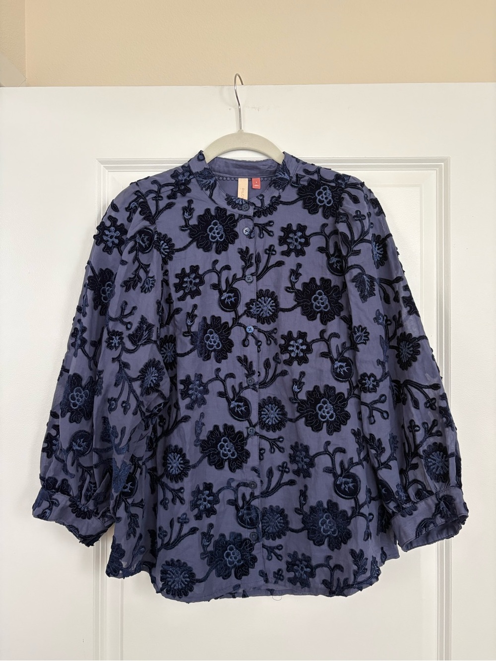 Anthropologie Pilcro Floral Velvet Burnout Button Front Top Size Small - Picture 2 of 7